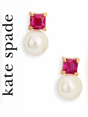 NWT | KATE SPADE Little Gem Faux Pearl & Cubic Zirconia Stud | Deep Magenta